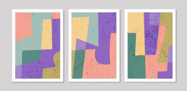 Soyut şekilli soyut çağdaş yüzyılın ortası posterleri. Duvar kağıdı, arkaplan, duvar dekorasyonu, kapak, baskı, kart için tasarım. Modern boho peyzaj minimalist sanat. Vektör illüstrasyonu.