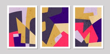 Soyut şekilli soyut çağdaş yüzyılın ortası posterleri. Duvar kağıdı, arkaplan, duvar dekorasyonu, kapak, baskı, kart için tasarım. Modern boho peyzaj minimalist sanat. Vektör illüstrasyonu.