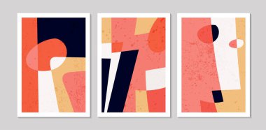 Soyut şekilli soyut çağdaş yüzyılın ortası posterleri. Duvar kağıdı, arkaplan, duvar dekorasyonu, kapak, baskı, kart için tasarım. Modern boho peyzaj minimalist sanat. Vektör illüstrasyonu.