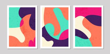 Soyut şekilli soyut çağdaş yüzyılın ortası posterleri. Duvar kağıdı, arkaplan, duvar dekorasyonu, kapak, baskı, kart için tasarım. Modern boho peyzaj minimalist sanat. Vektör illüstrasyonu.