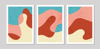 Soyut şekilli soyut çağdaş yüzyılın ortası posterleri. Duvar kağıdı, arkaplan, duvar dekorasyonu, kapak, baskı, kart için tasarım. Modern boho peyzaj minimalist sanat. Vektör illüstrasyonu.