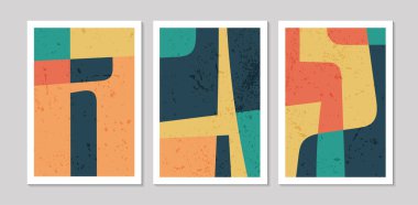 Soyut şekilli soyut çağdaş yüzyılın ortası posterleri. Duvar kağıdı, arkaplan, duvar dekorasyonu, kapak, baskı, kart için tasarım. Modern boho peyzaj minimalist sanat. Vektör illüstrasyonu.