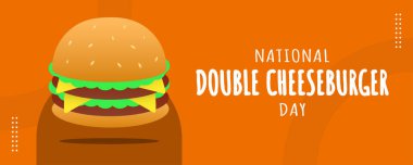 National Double Cheeseburger Günü 15 Eylül Banner Arkaplan 'da. Yatay Sancak Şablon Tasarımı. Vektör İllüstrasyonu
