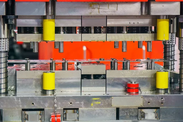 stock image Closeup scene of the progressive die. The metalworking equipment for manufacturing process.