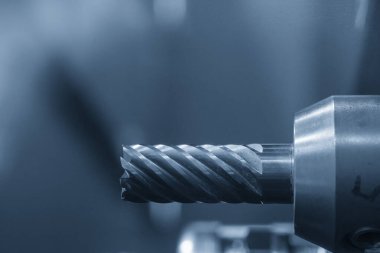 Close-up scene the flat end mill cutter for CNC milling machine. The  cutting  tool for machining center.