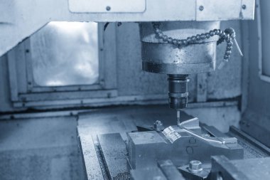 The CNC milling machine cutting injection mold part by solid flat end mill tool. The mold parts cutting process by machining center with solid ball end mill.