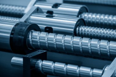 Closeup scene the spare parts  lead ball screw set. The hi-precision CNC machine part manufacturing concept.