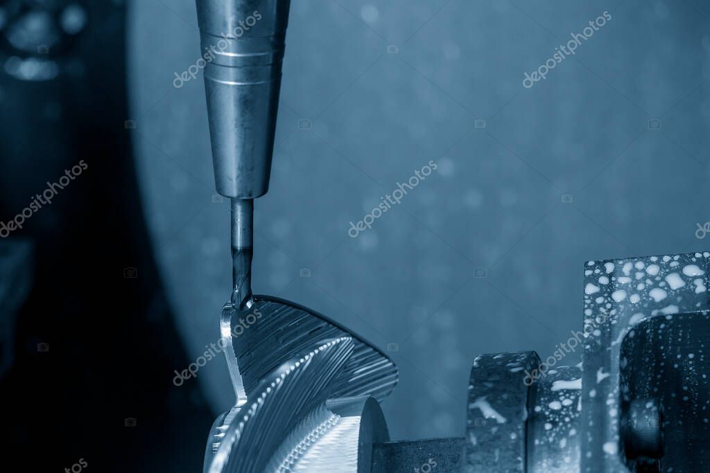 Close up the 5 axis machining center cutting the boat propeller parts