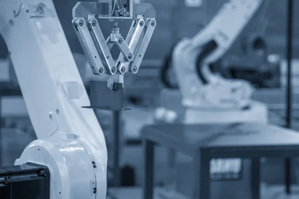 Proceso Manipulación Materiales Alta Tecnología Por Sistema Robótico Máquina Torneado — Foto de Stock