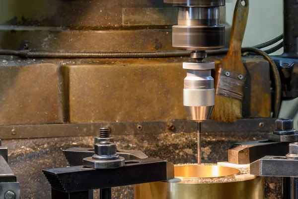 Drilling Process Milling Machine Brass Material Metal Working Concept Milling — Fotografia de Stock