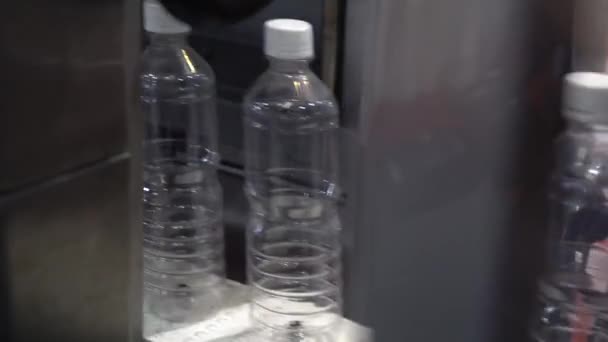 Butelki Pet Poruszające Się Przenośniku Taśmowym Napełniania Fabryce Wody Pitnej — Wideo stockowe