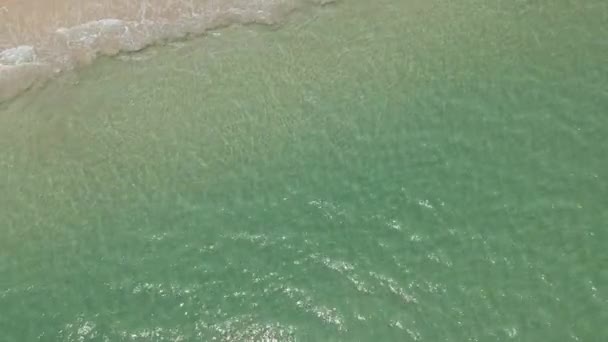 Sahilde Yürüyen Bir Kızla Denizden Gelen Dalganın Hava Görüntüsü Yaz — Stok video