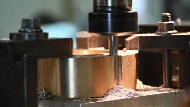 Footage Milling Machine Plunge Cutting Brass Material Part Solid Flat — Stock Video