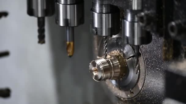Operation Multi Tasking Cnc Lathe Machine Cutting Fitting Part Technology — Stock Video