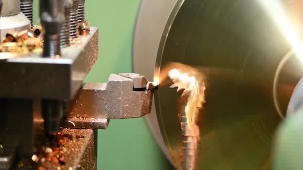 Lathe Machine Finish Cut Brass Parts Lathe Tools Metalworking Process — Stock Video