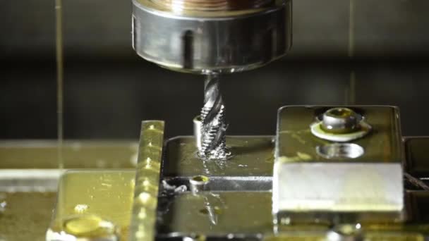 Closeup Slow Motion Scene Tapping Process Machining Center High Technology — Stock Video