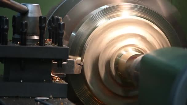 Rough Cutting Casting Brass Parts Lathe Machine Metalworking Process Turning — Stock Video