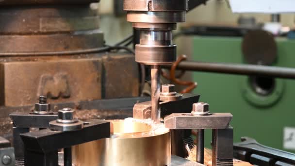 Drilling Process Milling Machine Brass Material Metal Working Concept Milling — Video Stock