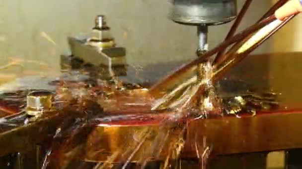 Pan Scene Hole Making Process Cnc Milling Machine Deep Hole — Stock Video