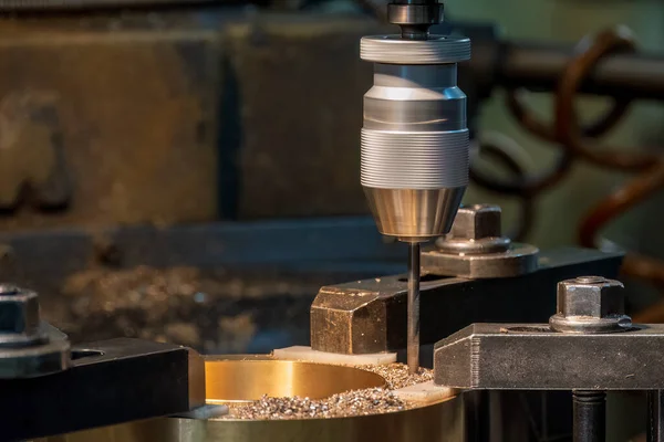 Drilling Process Milling Machine Brass Material Metal Working Concept Milling Fotografia De Stock