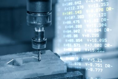 Soyut sahne CNC değirmen makinesinin basını kesmesi kısmen top ucu değirmeni aracı ve G-code veri arkaplanı tarafından. Kalıplar, sert top değirmeni ile makine merkeziyle kesme işlemi yapıyor.