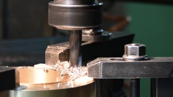 Drilling Process Milling Machine Brass Material Metal Working Concept Milling — Vídeo de stock