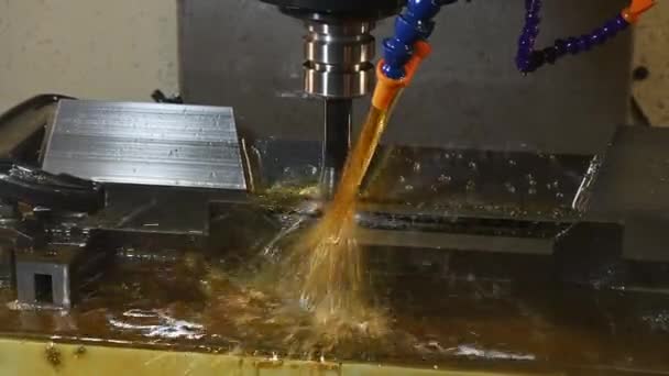 Cnc Milling Machine Rough Cutting Mold Parts Oil Coolant Method — Stock Video