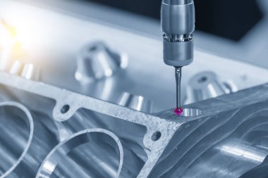 Alüminyum silindir kafa parçalarını ölçen çok eksenli CMM makinesi. Çoklu eksen CMM makinesi ile otomotiv parçalarının kalite kontrolü