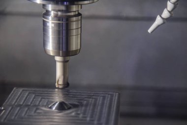 CNC değirmen makinesi, enjeksiyon küf parçalarını indekslenebilir araçlarla kesiyor. Kalıplar ve ölüm üretim süreci, son değirmen araçları ile makine merkezi tarafından.