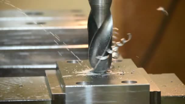 Proceso Perforación Fresadora Con Material Acero Concepto Trabajo Del Metal — Vídeos de Stock
