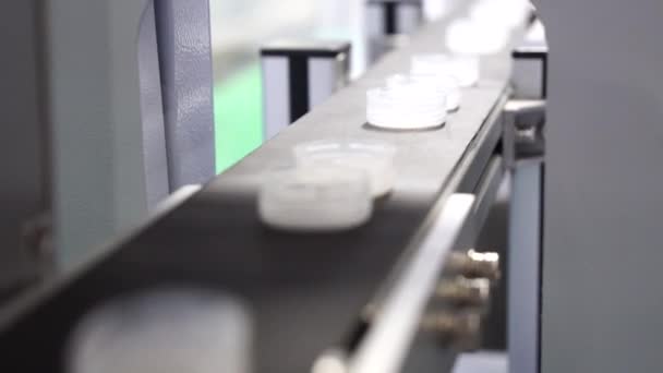 Las Tapas Agua Potable Plástico Cinta Transportadora Concepto Fabricación Tapas — Vídeo de stock