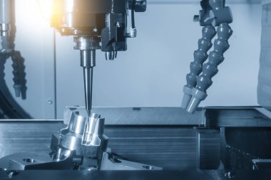 5 eksenli CNC değirmen makinesi, otomotiv kısmını sağlam bir top değirmeni aracıyla kesiyor. CNC Torna 'nın yüksek teknoloji otomotiv parçası üretim süreci.