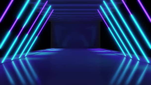 Futuristic Studio Concept Bright Laser Animation Reflective Floor Abstract Neon — Vídeos de Stock