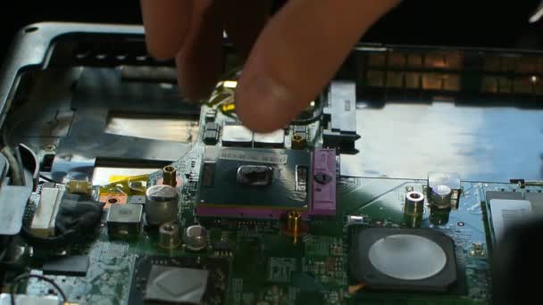 Hands Fixing Motherboard Laptop Notebook Close Service — Stock Video
