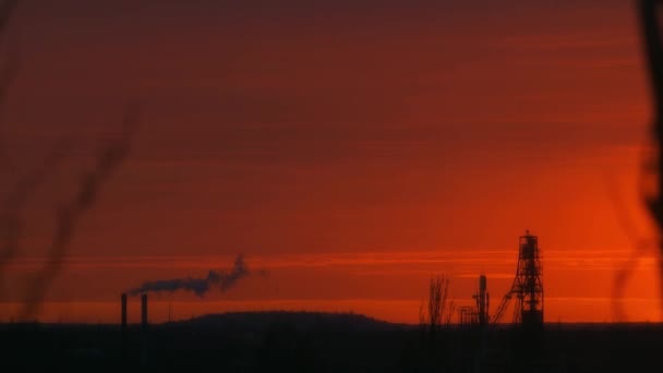 Red Bloody Sunset Next Industrial Area Pipe Metal Construction — Video