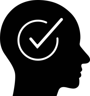İnsan kafasındaki işaretleme işaretinin vektör simgesi kişisel seçim veya çözüm konsepti