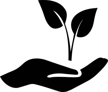 Avucunun içinde filizlenen bir bitkinin ikonu koruma konsepti olarak.