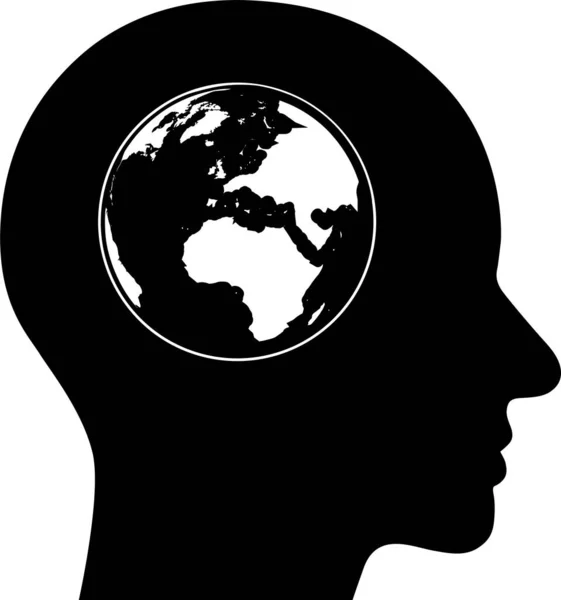 Icon Planet Earth Human Head Concept Global Thinking — Stock Vector