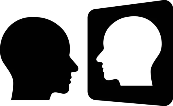 stock vector Human head icon with a reflection in the mirror as concept of self awareness