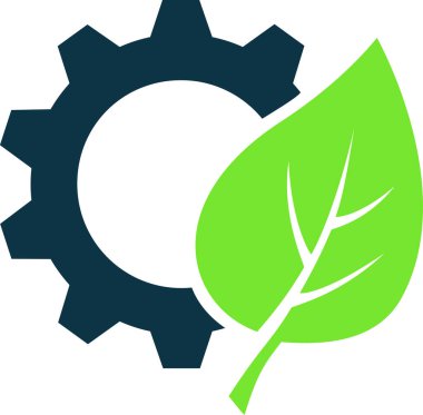 Yeşil yaprağın simgesi ve çark eko endüstrisi konsepti.