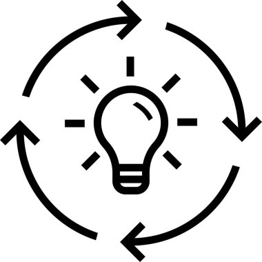 Fikir oluşturma kavramı olarak oklarla çevrili ampulün doğrusal simgesi