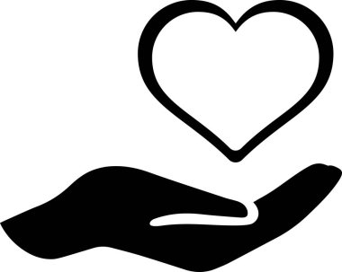 Avuç içlerindeki taşıyıcı yassı kalp ikonu bakım konsepti olarak