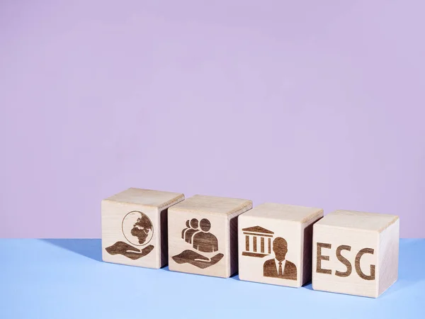 ESG symbols on wood blocks as a concept of corporate business management principles
