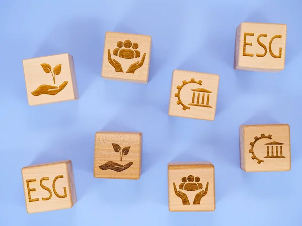 ESG symbols on wood blocks as a concept of the environmental preservation principles