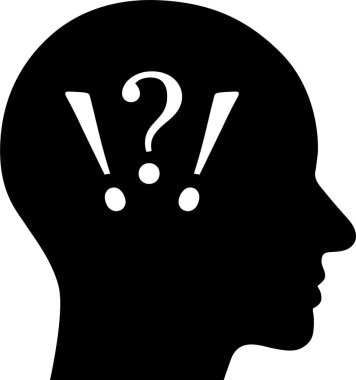 İnsan kafasındaki soru ve ünlem işaretinin düz simgesi problem kavramı