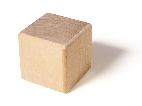 Wooden Toy Square Wood Block Shadow Isolated White — Stock Photo, Image