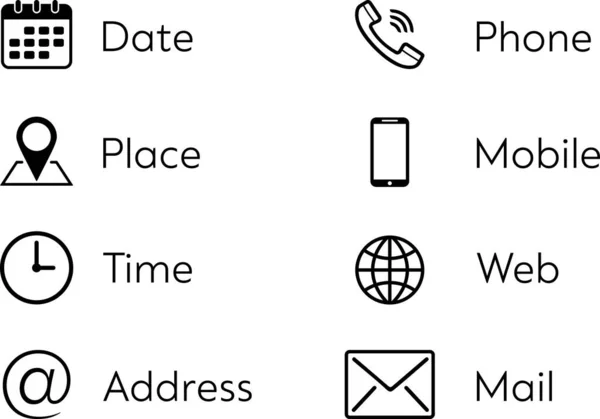 Tarih, yer, saat, adres, telefon, cep telefonu, web ve posta biçimindeki iş simgeleri