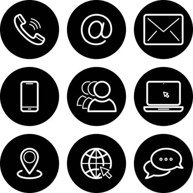 Telefon, E- posta, Cep Telefonu 'nun Düz Simgeleri Web Tasarımı İçin Web, Sosyal, Pin ve Yorumuna Git