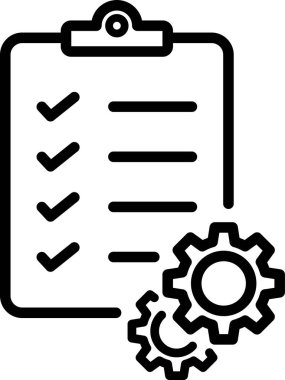 Teknik destek sembolü olarak dişli simgesi olan kontrol listesi panosunun satır simgesi
