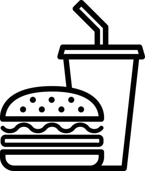 Cheeseburger Drink Cup Line Icon Diner Sign — Stock Vector